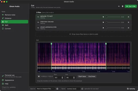 Cut with a picture of the sound, in dark