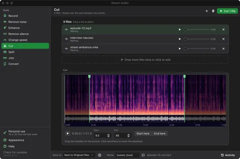 Cut with a picture of the sound, in dark