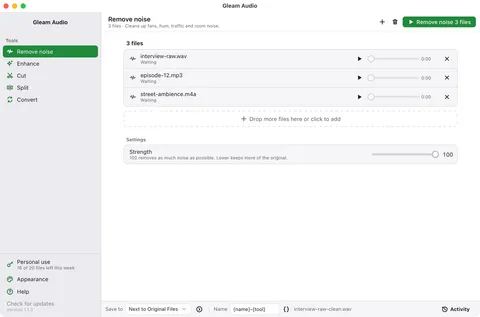 Remove noise from a batch of recordings