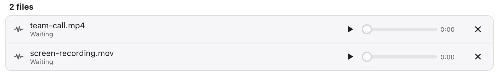 An mp4 and a mov in the list, ready to convert to audio